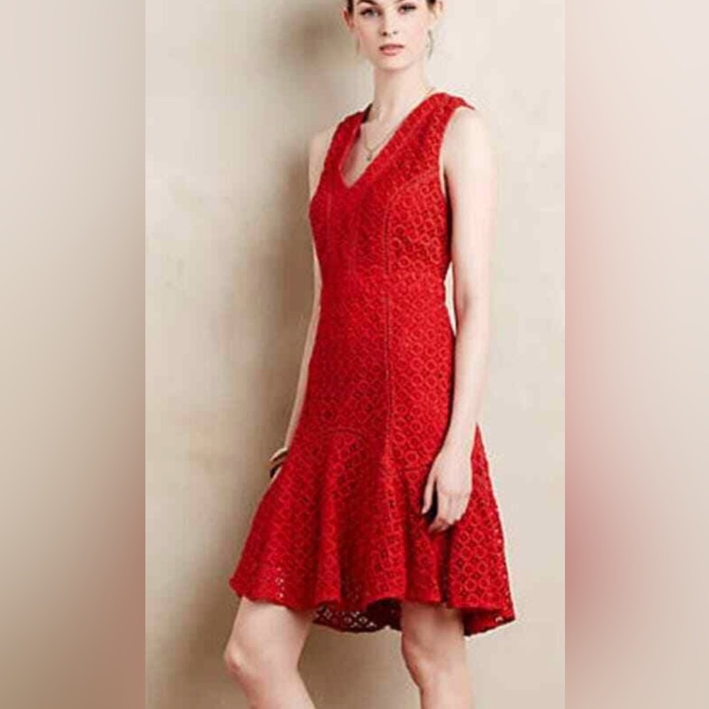 Anthropologie San & Soni Red lace dress  size 2